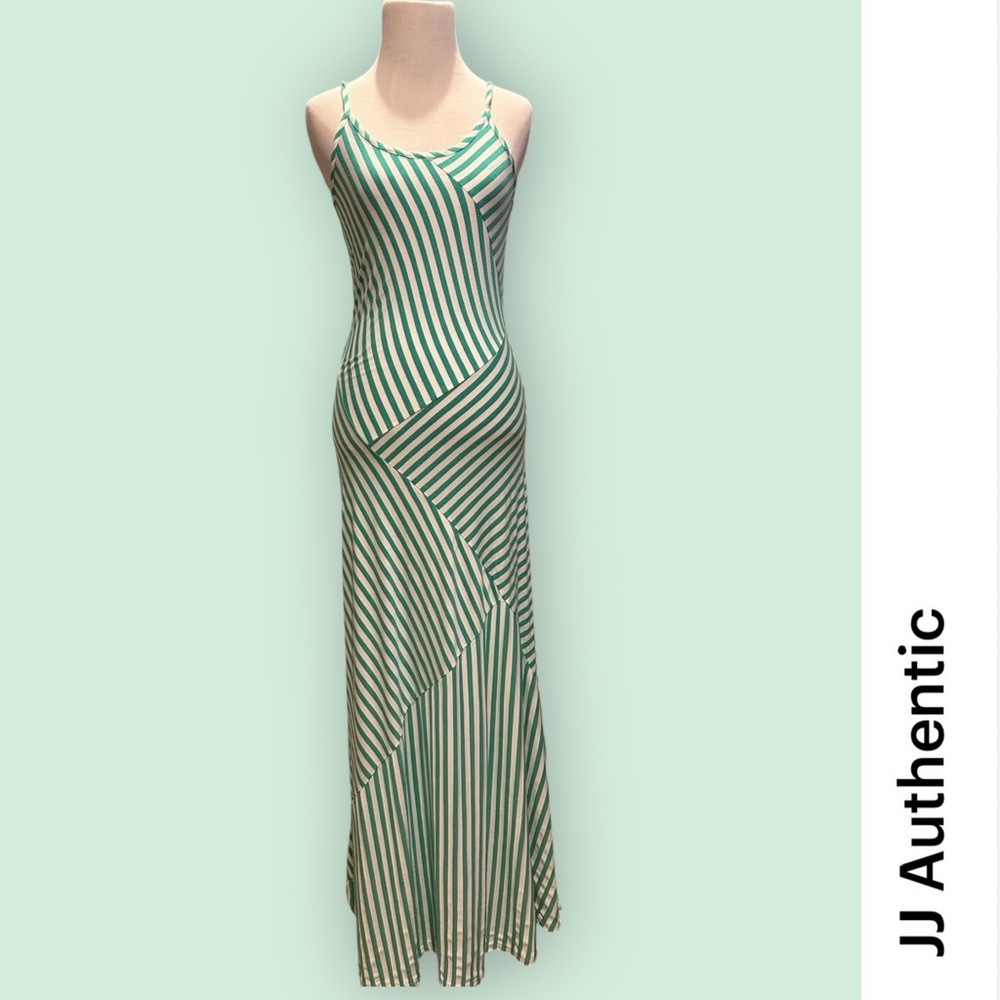 JJ Authentic Teal Striped‎ Maxi Dress, Size M, MSRP $60